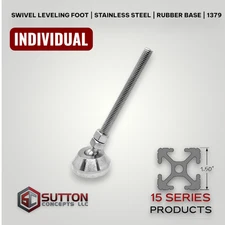 1 PCS Stainless Steel Swivel Leveling Feet, Rubber Base Pads 3/8-16 x 4"