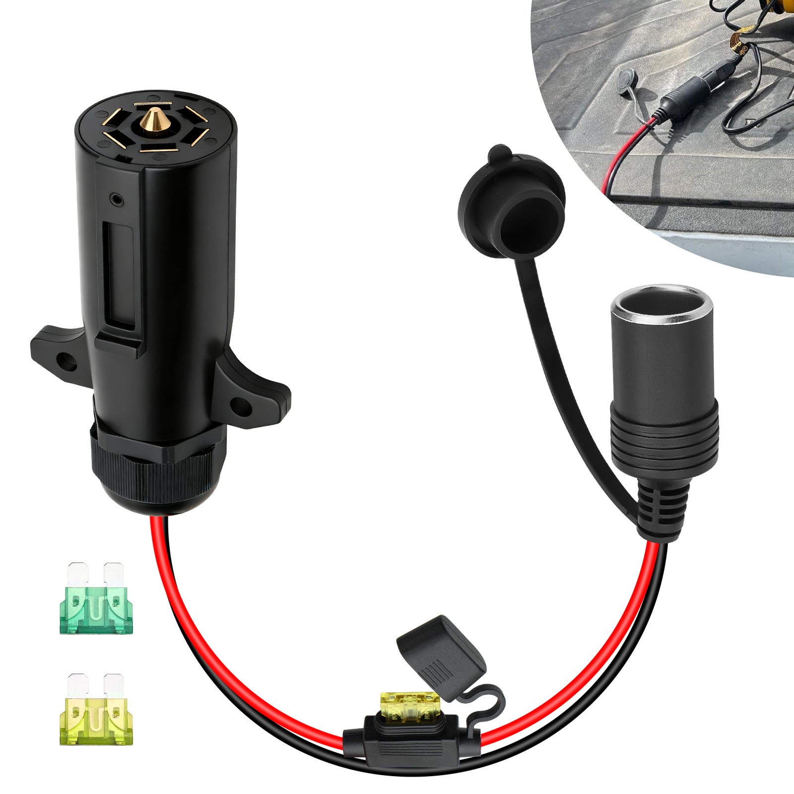 12AWG Battery Charging Cable 7-Pin Trailer Plug To Cigarette Lighter Socket Car. Available Now for $14.98