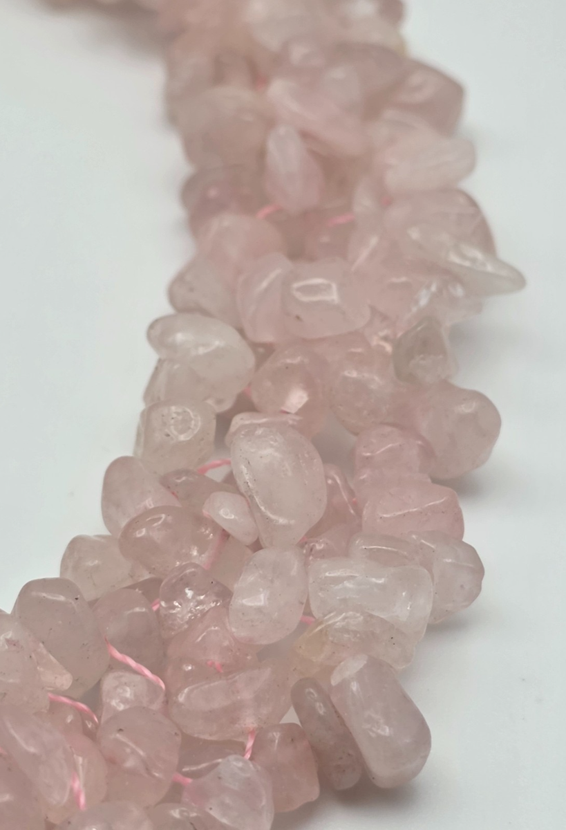 Rose Quartz Chip Necklace and Earrings Set Stainless Steel Lobster