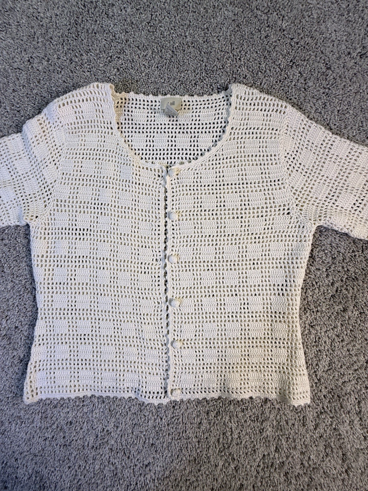J. Jill Crocheted Open Cardigan Cropped Size Small Ivory