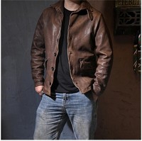 Vintage Motorradjacke Herren RealSkin Slim Fit Braun Echtleder