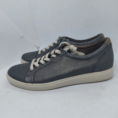 ECCO Soft 7 Sneakers Metallic Crackle Look Leather Comfort Casual Womens Size 8