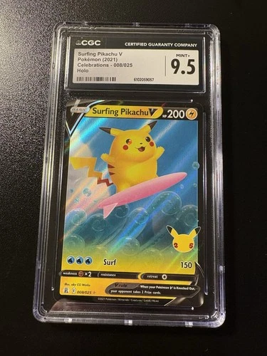 Pokémon Surfing Pikachu V 008/025 Celebrations Holo Ultra rare CGC 9.5 MINT+