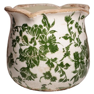 Tuscan Ceramic Plant Pots 6.11 in Indoor with Drainage Hole Vintage Green Scroll