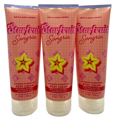 NEW Bath & Body Works Lot of 3 Tubes Starfruit Sangria Body Cream Lotion 8 oz