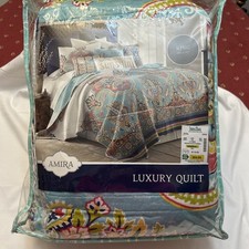 King Size Luxury Quilt Teal Colored Colorful Bohemian Design Amira Bedcover New