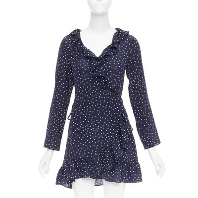 REALISATION Alexandra 100% silk navy white star print wrap tie mini dress S