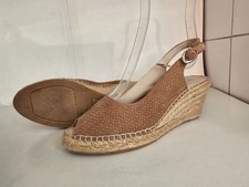 MACARENA UK 4 EU 37 WOMEN BROWN LEATHER SLINGBACK ESPADRILLE WEDGE HEELS SANDALS