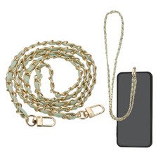Phone Lanyard, 47" Crossbody Phone Gold Chain Strap with Tether Tab, Light Green