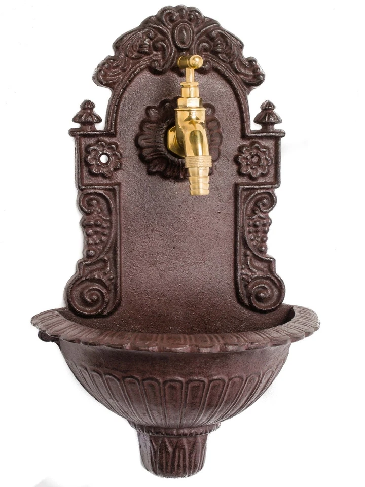 MINI Waschbecken 40cm Wandbrunnen Wein Gusseisen antik Stil Brunnen braun - Bild 3 von 4