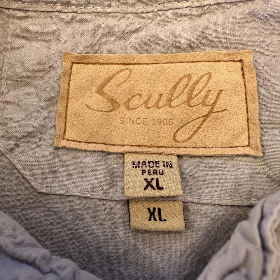 Scully 衬衫男式 XL 灰色套衫 Grandad Collar 秘鲁镶嵌围兜 RW218 — 第 2/4 张图片