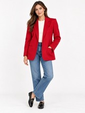 Vintage Lands  End Red Wool Cashmere Blazer Size 8 Preppy Old Money