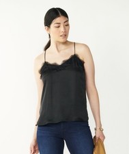 Nine West Satin Lace V-Neck Racerback Spaghetti Straps Camisole Black Sz S