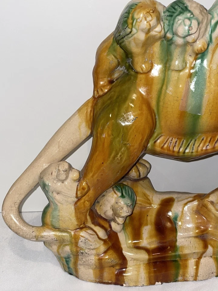 MID CENTURY ITALIAN MAJOLICA LION WITH SANCAI GLAZED LARGE RARE - Image 3 of 4