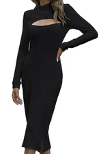 House Of Harlow 1960 x Revolve Black Ribbed Long Sleeve Dress SMALL Cut Out