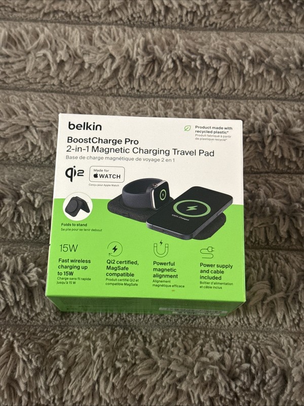 Belkin BoostCharge Pro 2-in-1 Magnetic Charging Travel Pad Qi2 MagSafe 15W
