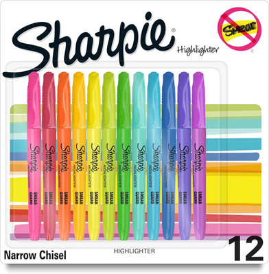 Pocket Highlighters, Chisel Tip, Quick Dry, Assorted Fluorescent Colors, 12 Coun