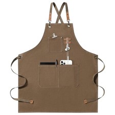 Heavy Duty Canvas Kitchen Chef Cooking Apron Cross-Back Adjustable Bib 3 Pockets
