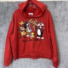 Looney Tunes Hoodie That's All Folks Youth XL Bugs Bunny Tweety Bird Sylvester
