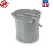14-Qt Round Utility Bucket Metal Handle Plastic Cover Gray Spout Measuring Lines