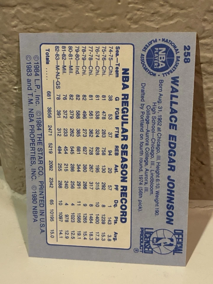 1983-1984 Star #258 Mickey Johnson Golden State NRMT - Image 2 of 2