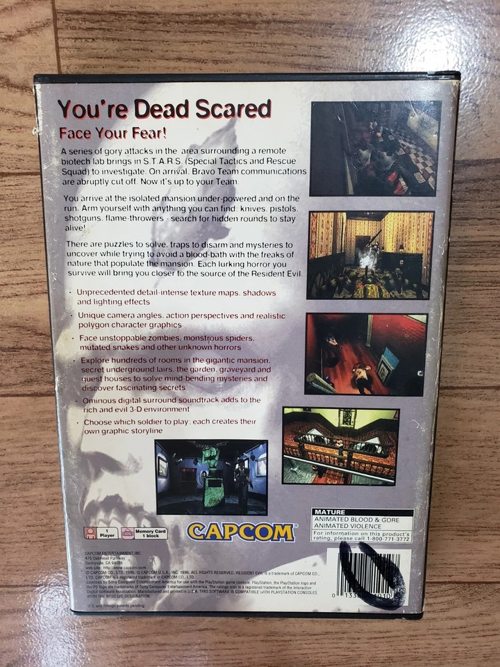 Resident Evil 1 1996 PS1 длинная коробка полный CIB подлинный W регистрационная карточка - Изображение 2 из 4