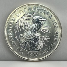 1990 $5 Five Dollar Australia Kookaburra 1 oz .999 Silver Coin