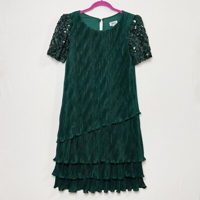 Vintage Gilberti Evening Cocktail Party Dress Green Accordion Pleat Tiered  US12 | eBay