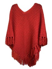 Red Handmade Afghan Pull Over Sweater V Neck