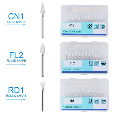 Dental White Stone Porcelain Resin Handpiece Polish Burs FG Cone/Flame/Round OR
