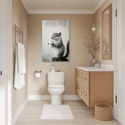 Linda impresión de arte de pared de baño de ardilla enmarcada lienzo, papel higiénico decoración de animales - Imagen 9 de 11