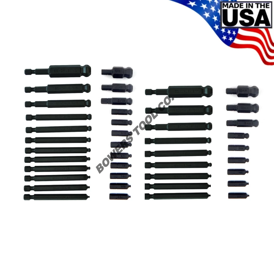 Bondhus 42pc Hex Power Insert Bit Set Metric SAE Ball End Driver 1/4in Shank USA - Image 2 of 4