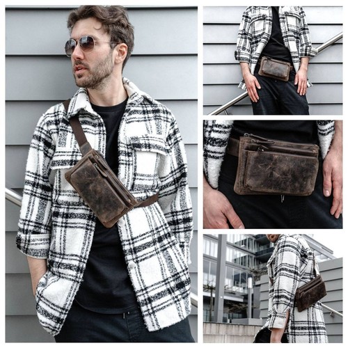 HANDGEFERTIGT Bauchtasche Herren Damen Gürteltasche Leder Crossbody Bag Braun - Bild 5 von 9