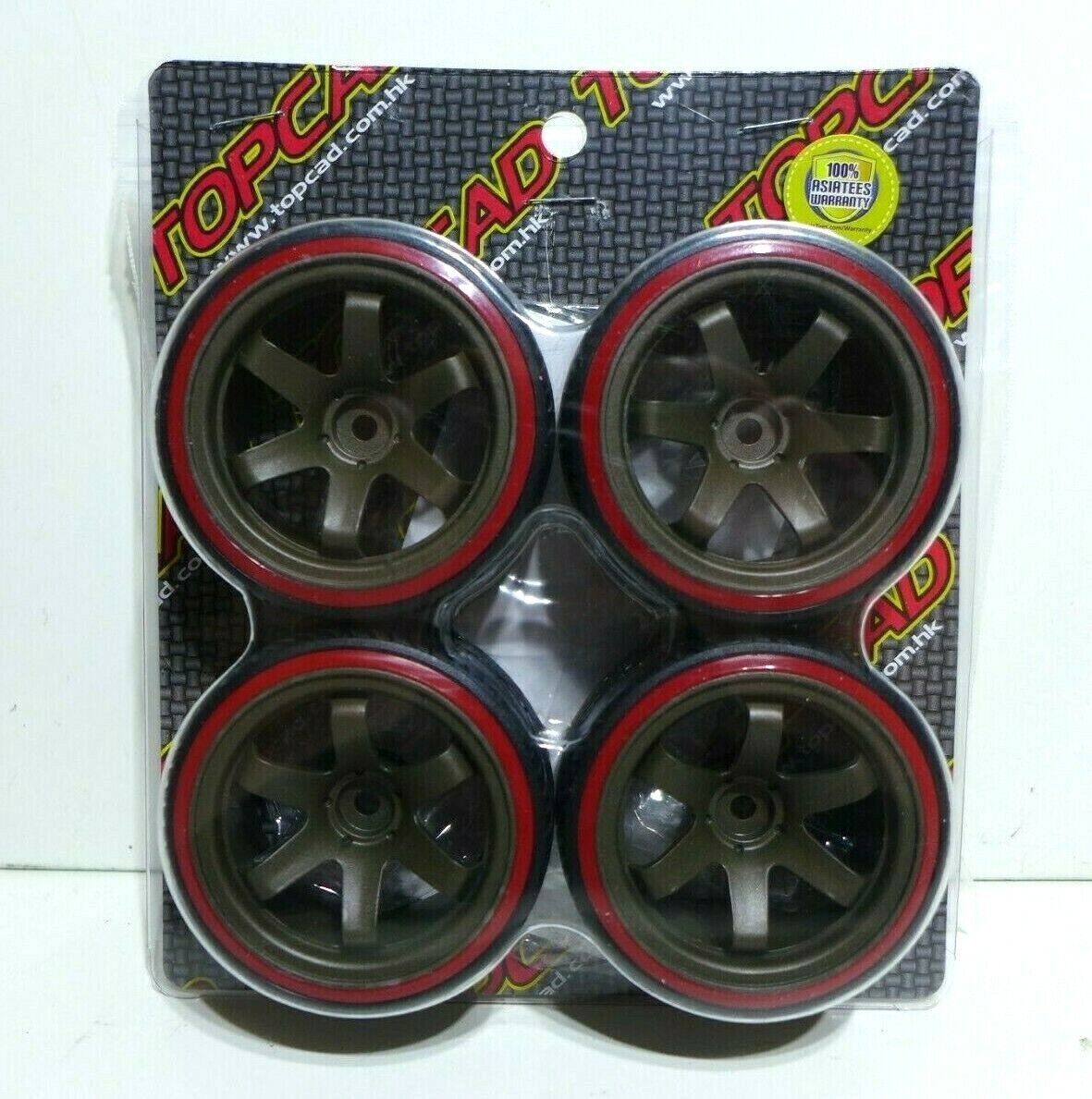 TOPCAD 71064 CE Drift Wheel & Tire Set (Red) 6-Spoke 1/10 Tamiya/HPI/HSP + BONUS