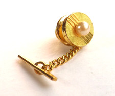 Vintage Tie Pin Tie Tack Gold Tone Set Imitation Pearl WEDDING FREE P&P