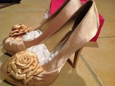 women's shoes stilettos high heel satin pump flower gold party prom formal 7.5