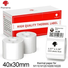 3 Rolls 40x30mm White Self-Adhesive Thermal Label for Phomemo M110 M220 Printer