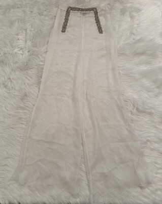 Ralph & Russo Chiffon Culotte Pants Chevron Embellishment Silk Snow White 36