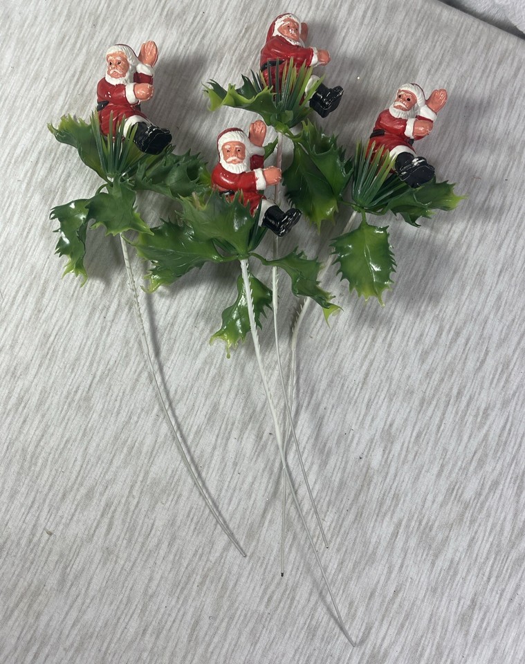 Lot Of 4 Vintage Blow Mold Santa Christmas Floral Picks eBay