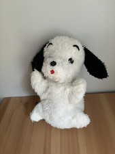 Vintage Handpuppet Rushton Plush Puppy Dog Black White Stuffed Animal Shaggy