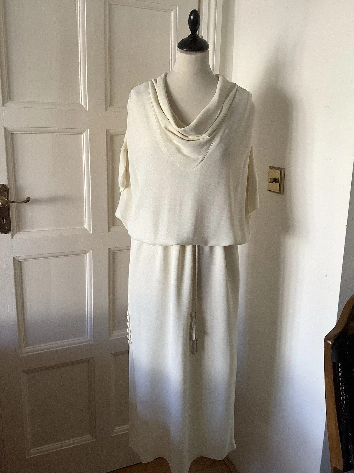 OFF WHITE ABITO LUNGO MAXI ECRÙ AVORIO BIANCO SPORCO VINTAGE ANNI 60 70 UNICO RARO UNICO S M