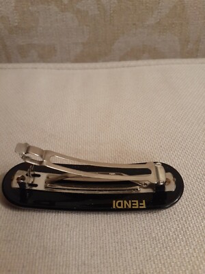 FENDI FF Zucca Logos Barrette Brown Plastic Gold Plated 
