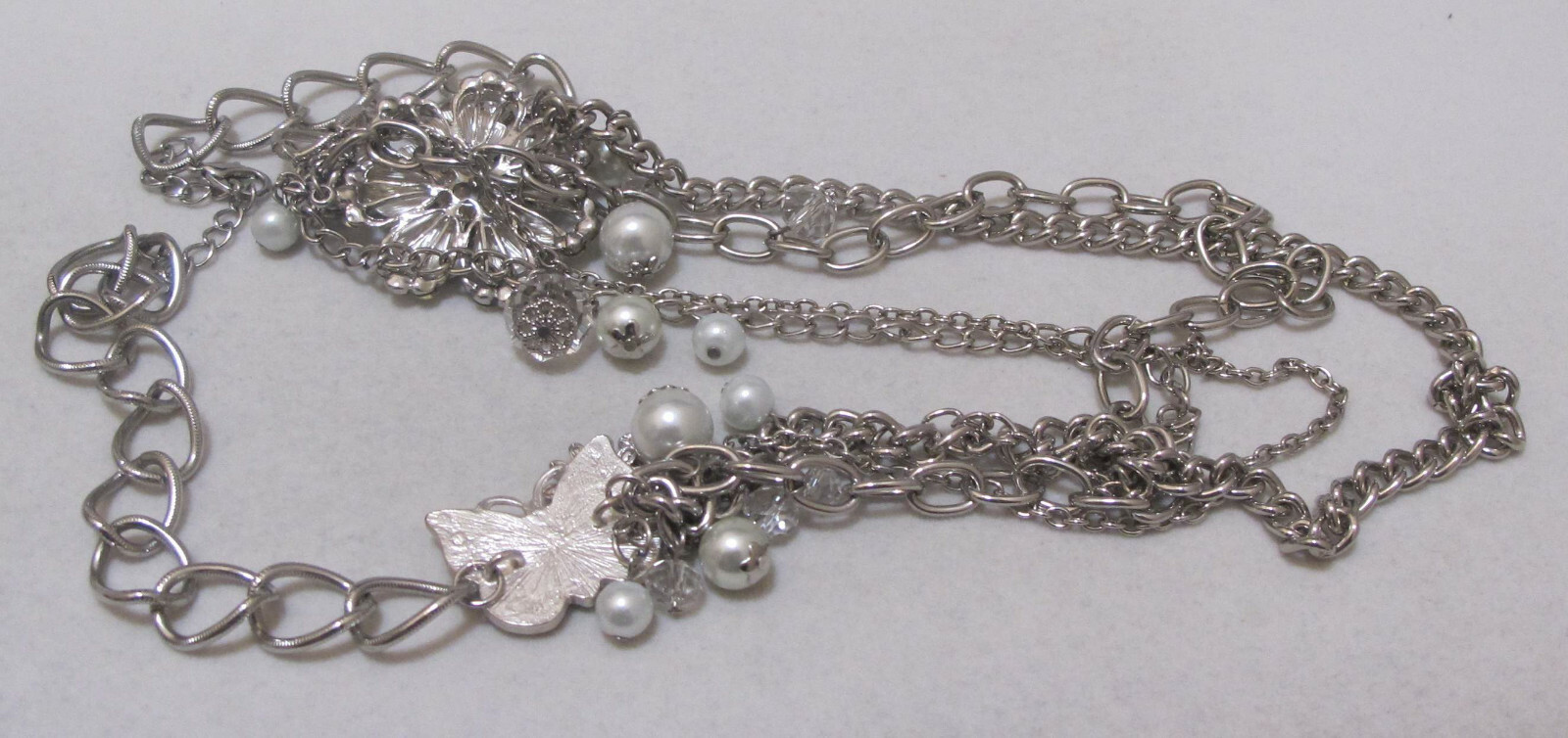 Statement Silver Tone Rhinestone FLOWER & BUTTERF… - image 8