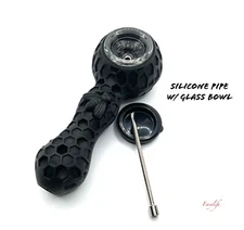  SILICONE SMOKING PIPE W/ GLASS BOWl US SELLER SAME DAY SHIP