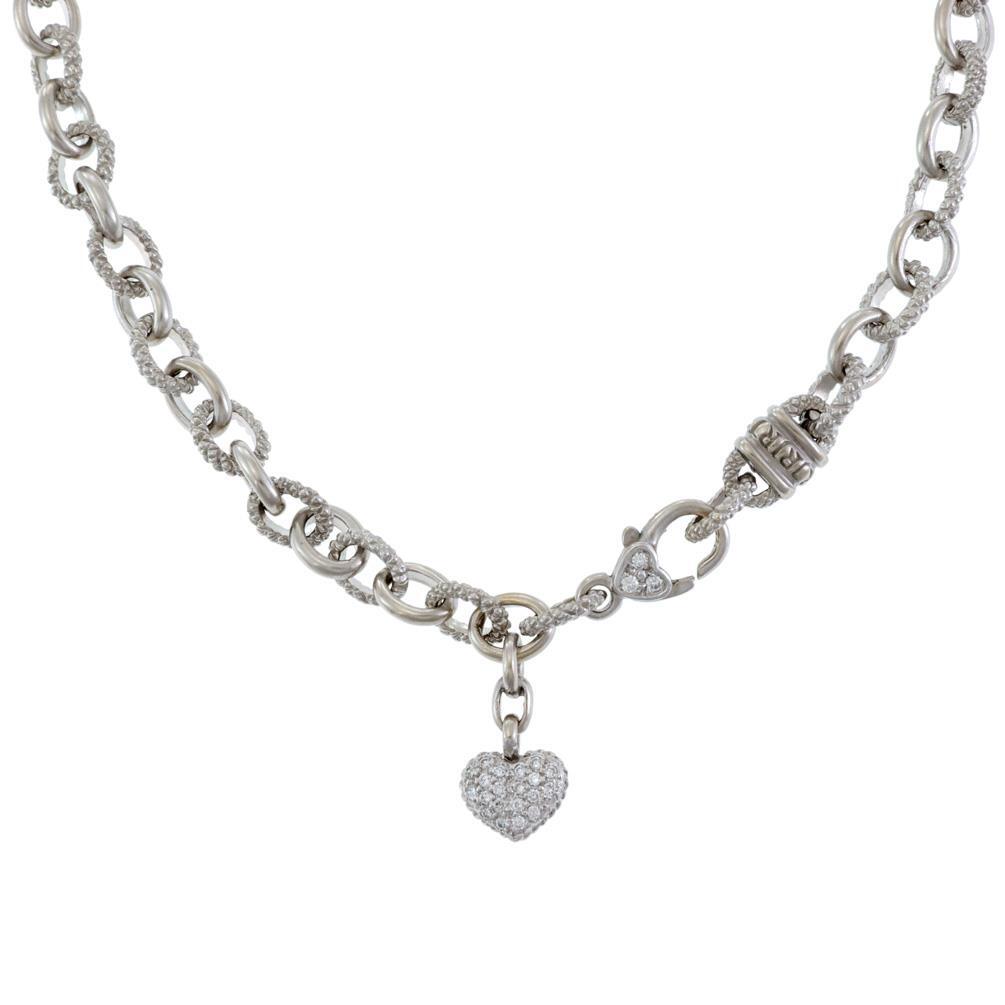 Judith Ripka Diamond 18k White Gold Heart Pendant Oval Link