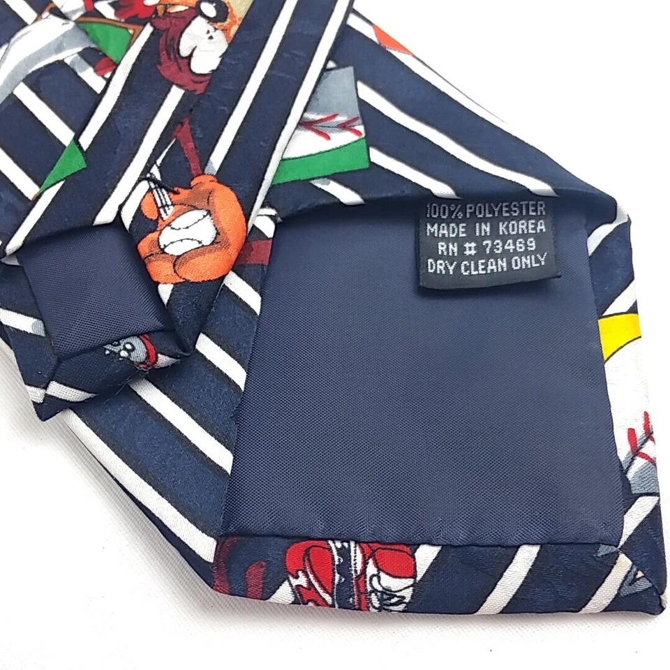 Corbata Looney Tunes Mania negra azul marino blanca a rayas con personajes y pelotas de béisbol Foto 4 de 4