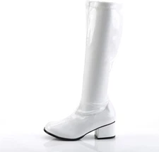 Pleaser Funtasma 70S Disco Block Heel Knee High Gogo Boots RETRO300 White Size 6