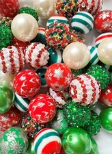 50 Qty 20mm Christmas Mixed Acrylic Beads, Bubblegum Beads, Chunky Beads