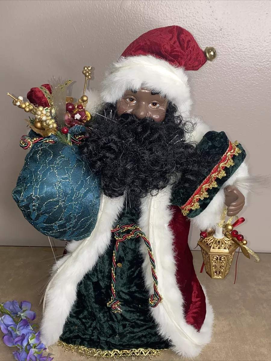 Fiber Optic Santa Claus Christmas Tree Table Topper 16 African American Decor
