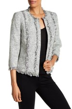 Kasper Flyaway Novelty Tweed Fringe Jacket Womens Sz 14